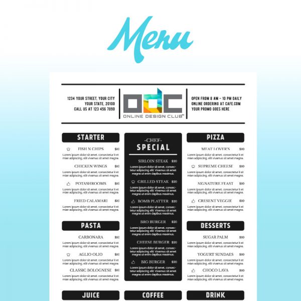 Restaurant Menu Graphic Design Company